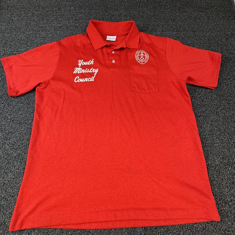 Vtg ScreenMates By Century Place Polo Shirt Mens L Red Short Sleeve Pocket 1970s